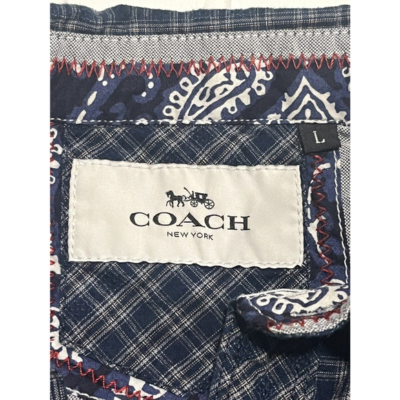 Coach Men's US‎ Large Long Sleeve Button Down Shirt 100% Cotton Plaid Blue B12 - Picture 4 of 7